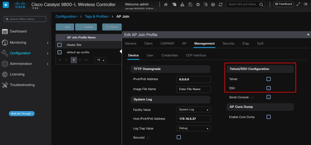 Enable Telnet/SSH Access on the AP Join Profile