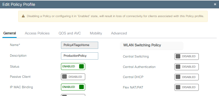 تكوين ملف تعريف سياسة WLAN