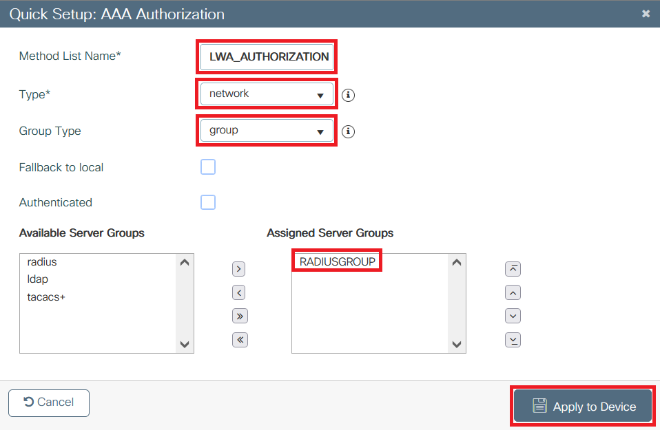 Create an Authorization Method List