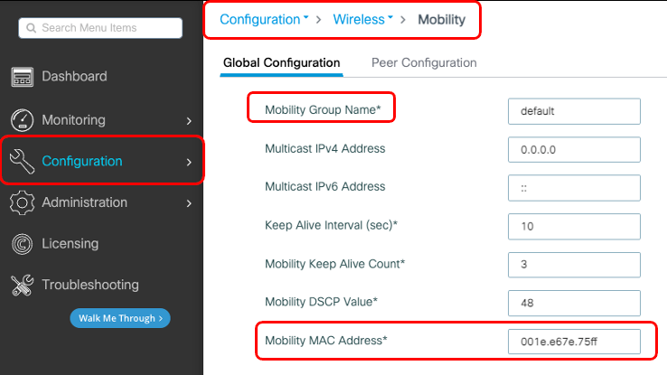Configurazione globale del gruppo di mobilità
