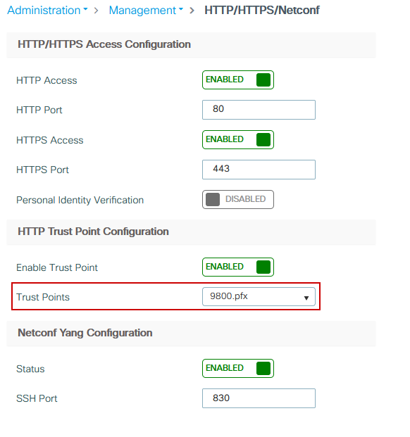 Set the HTTP Trustpoint