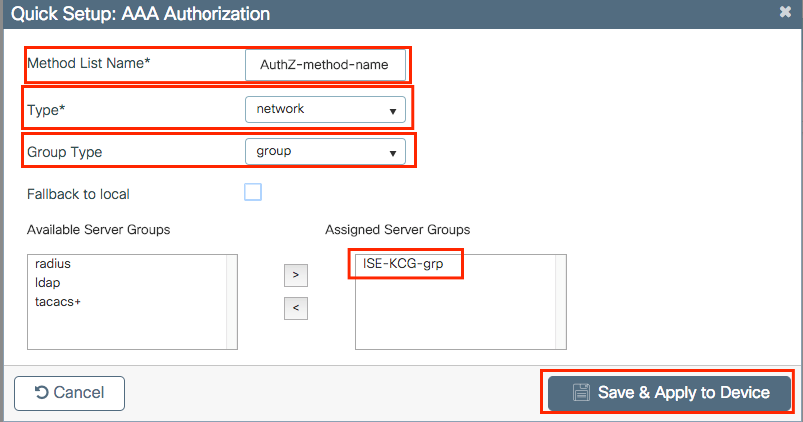 Defining a AAA Authorization Network Method