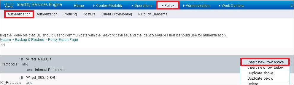 Insert a New Authentication Rule on ISE