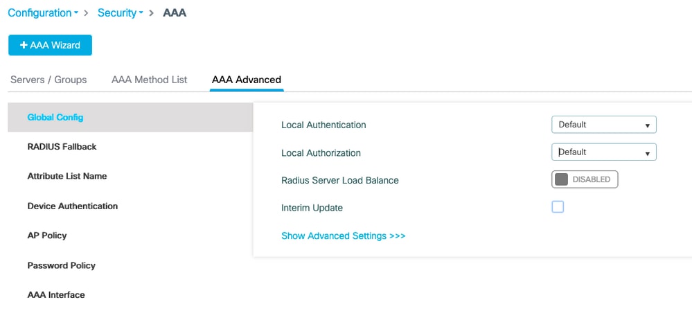 Configure AAA advanced settings