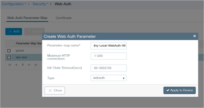 Creation of a webauth parameter map