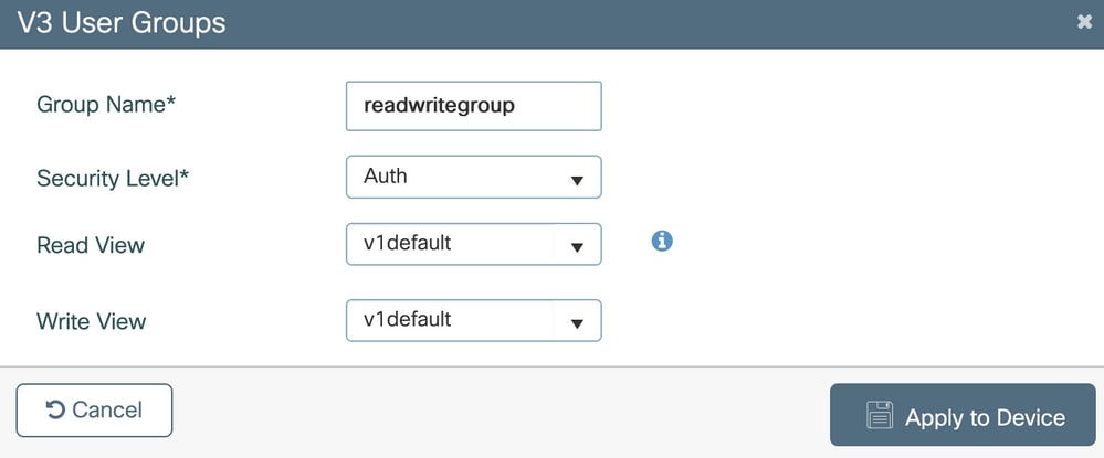Create an snmpv3 user group