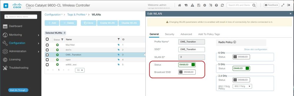 OWE Transition Enhanced Open SSID hidden