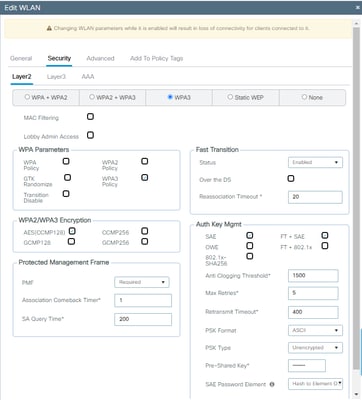 WPA3 SAE + FT Security configuration