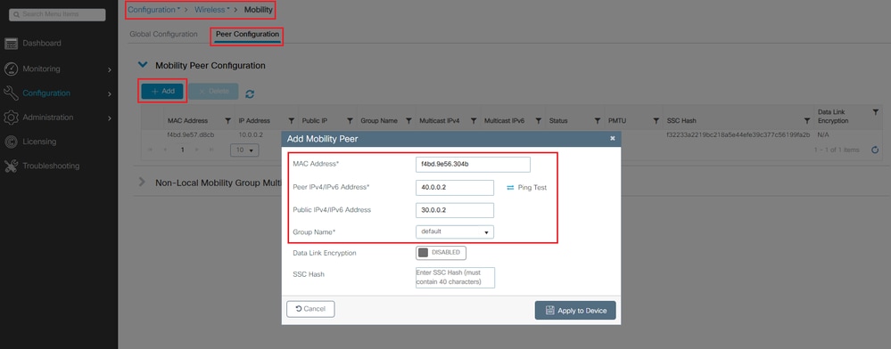 Mobility NAT Config WLC1