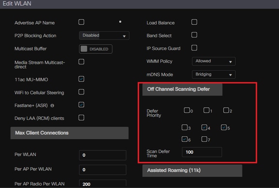 Off-channel scan defer setting