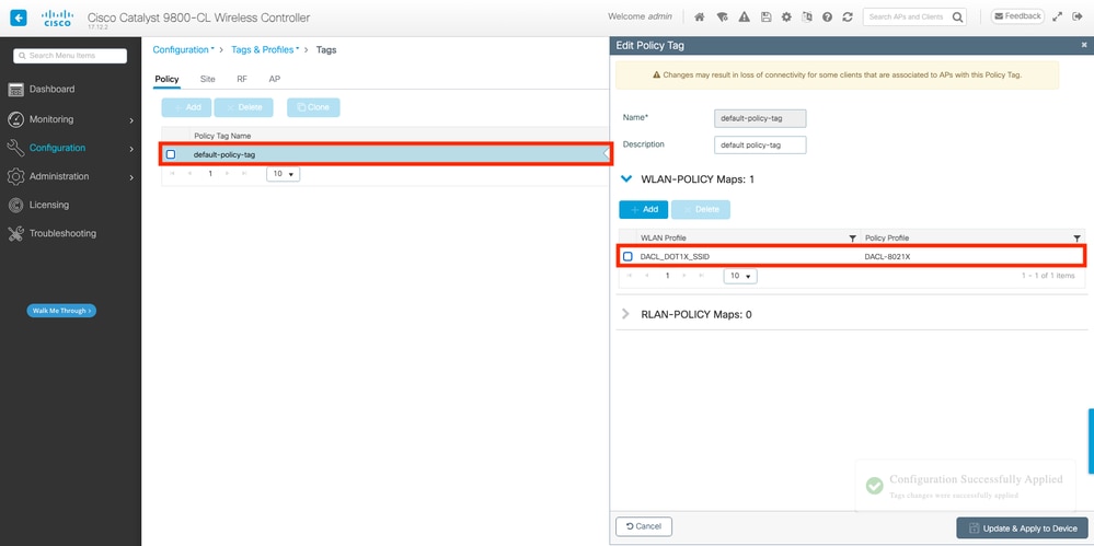 Configure policy tags on the WLC