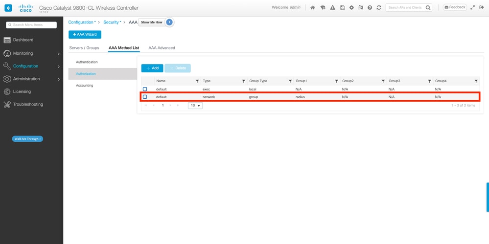 a default network authorization method