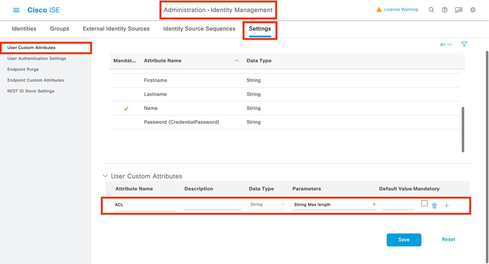ACL custom attribute in ISE