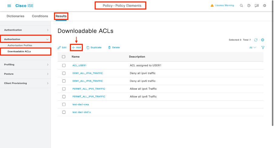 Downloadable ACLs USer1 and 2