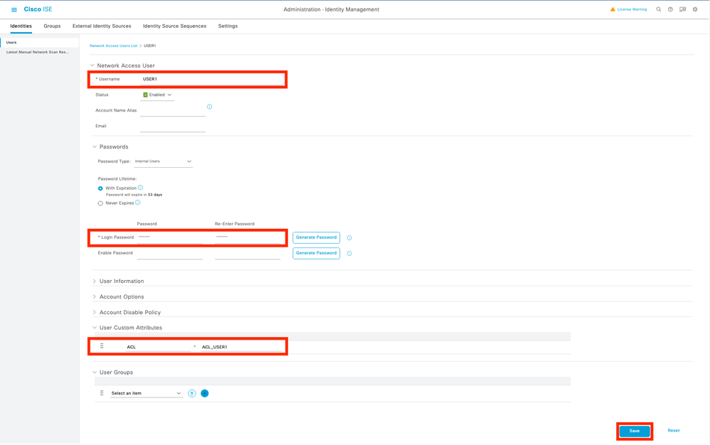 Define the ACL inside the user details