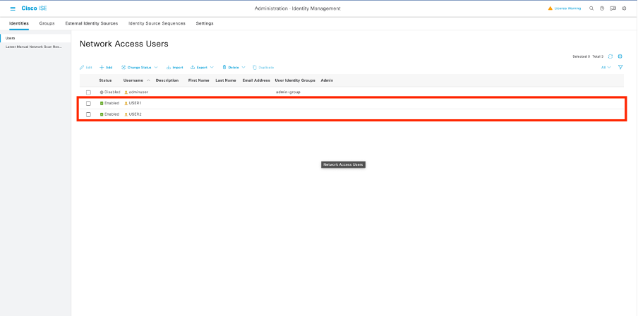 Network access user 1 and 2