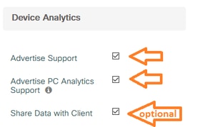 9800 GUI: Check boxes under Device Analytics