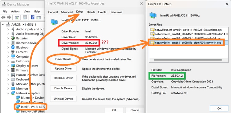 Driver details in Windows Device Manager