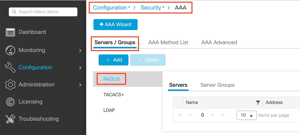 9800 Create Radius Server