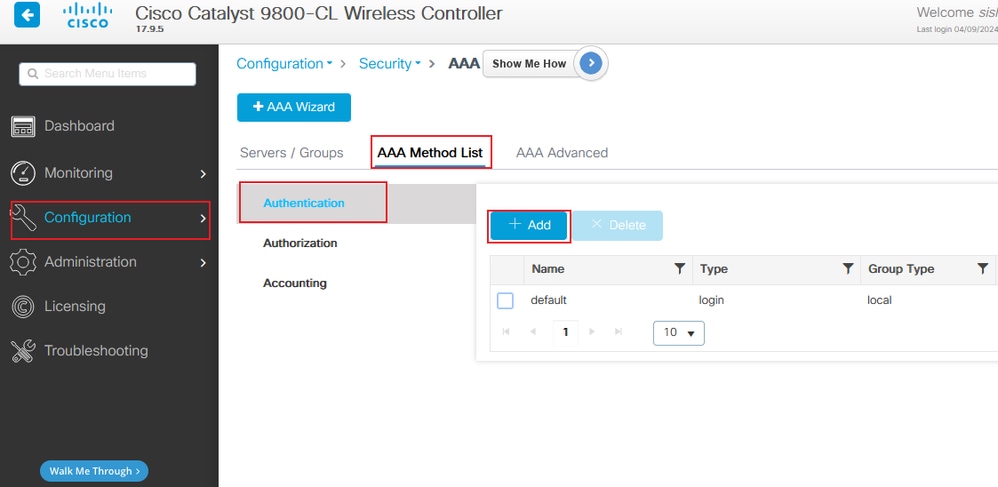 9800 add auth List