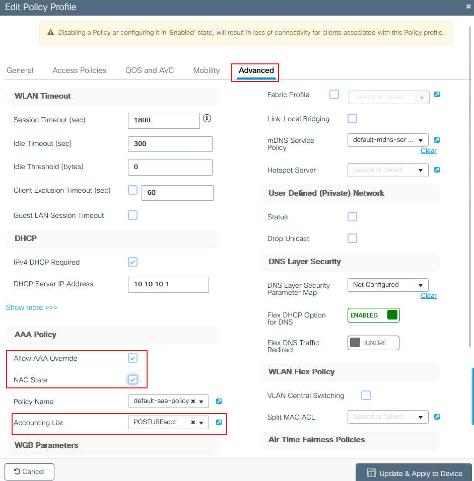 9800 Create Policy Profile Advance