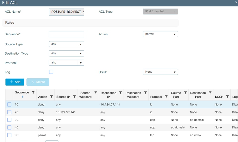 9800 Redirect ACL Details