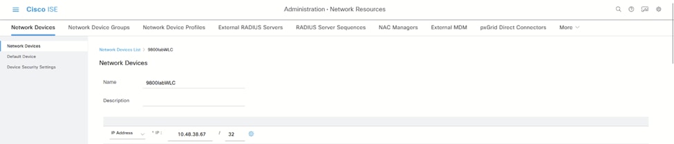 ISE Network Devices page