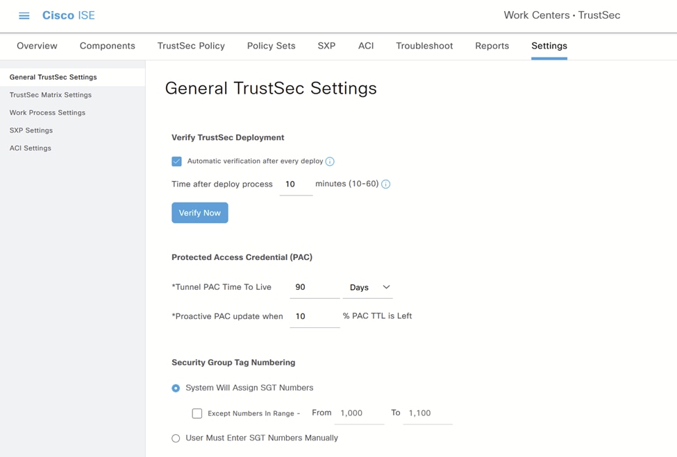 ISE TrustSec Settings