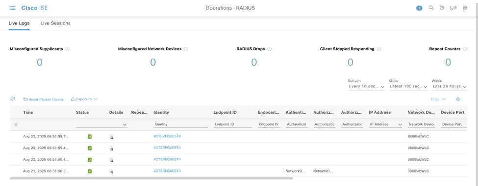 ISE RADIUS Live Logs