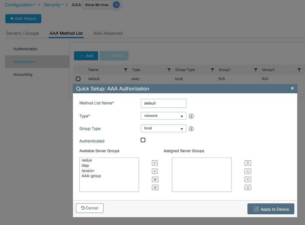 Authorization Method List Creation