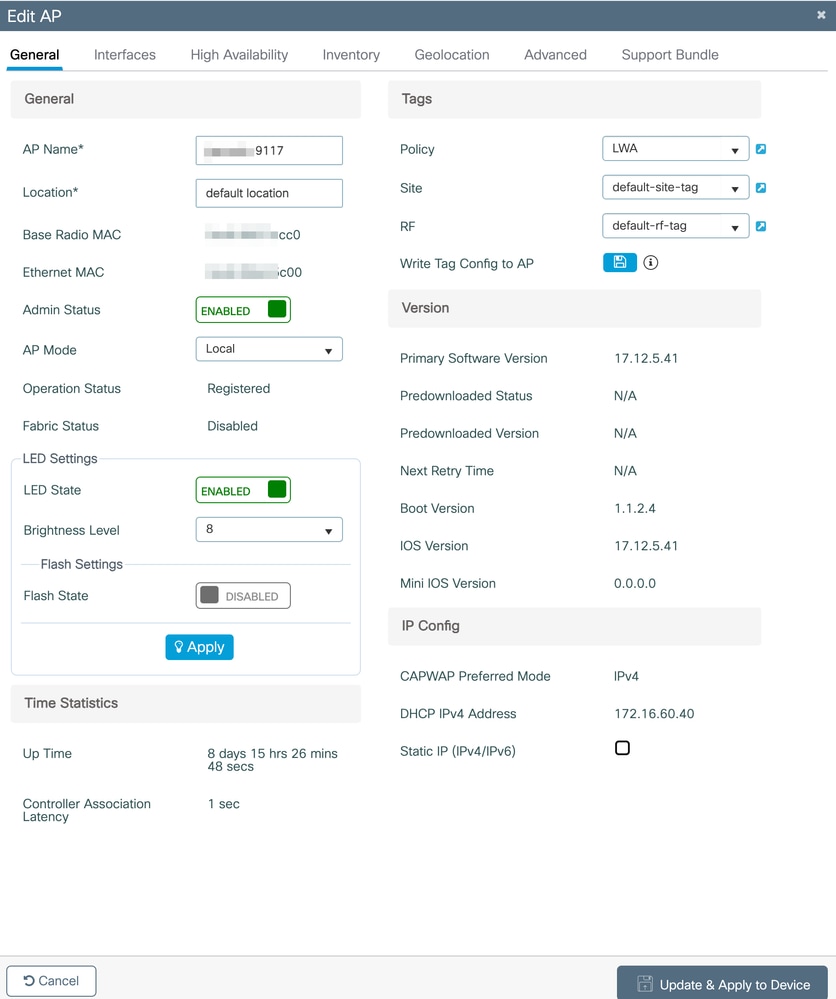 Policy Profile Access Policies Settings