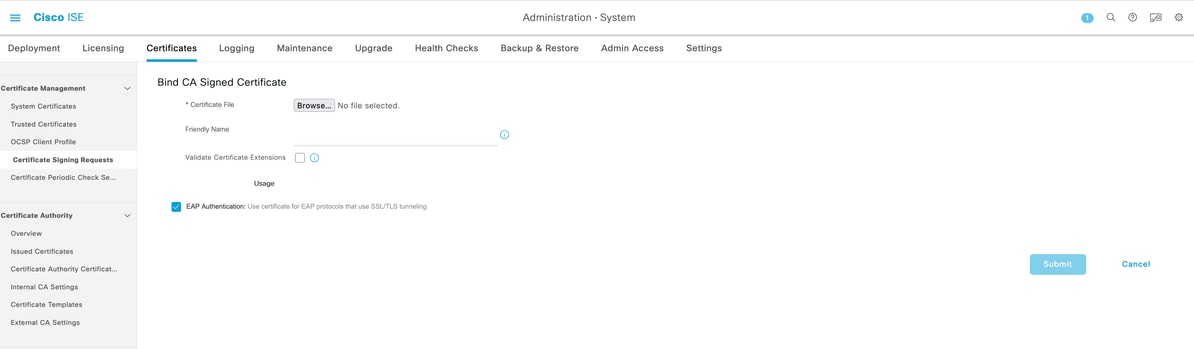 Bind CA signed certificate on ISE