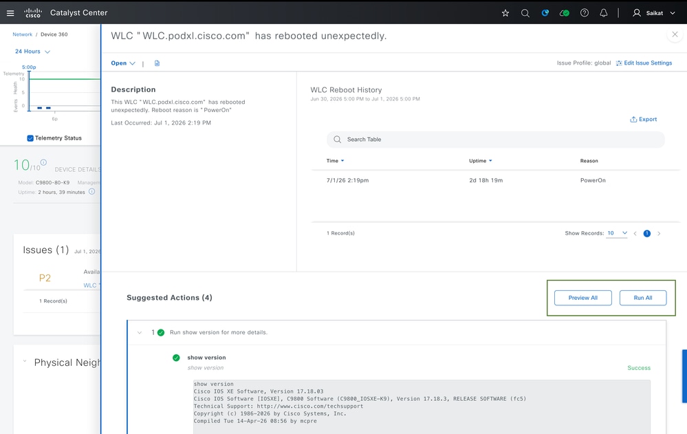 Suggested Action for Issue Reported on WLC