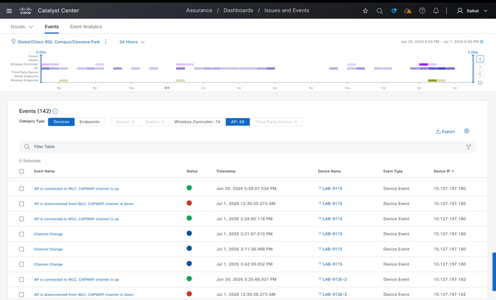 Events Viewer for APs on Catalyst Center