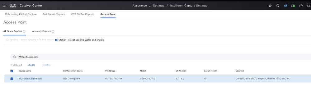 Enable AP Stats Intelligent Capture Globally