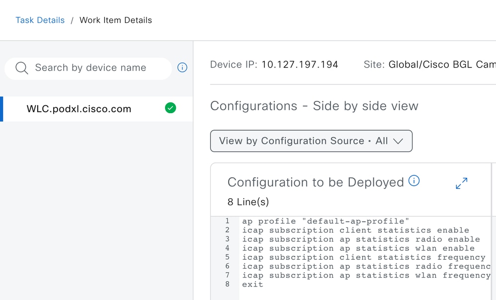 Configuration to be Pushed when AP Stats Capture is Enabled