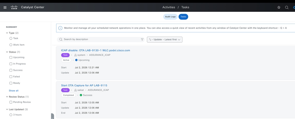 Task Scheduled when OTA Capture is Enabled