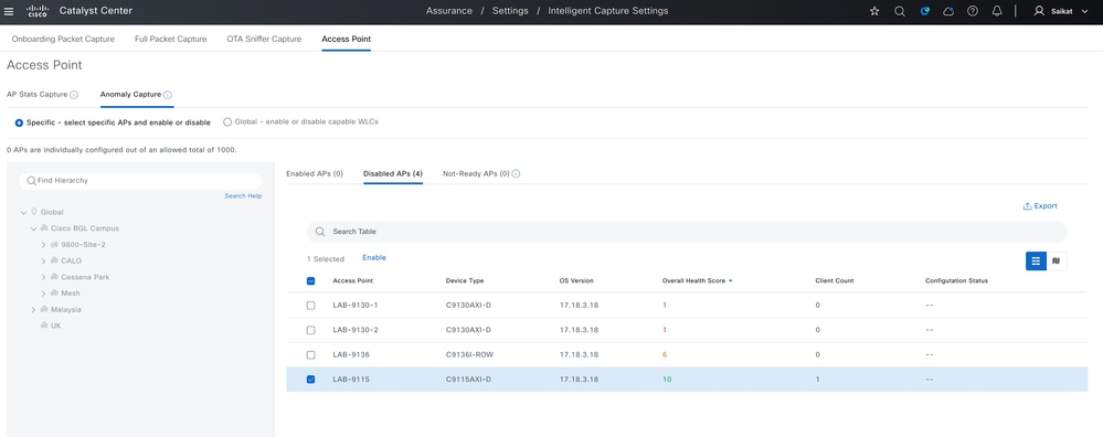 Enable Anomaly Capture for Specific AP