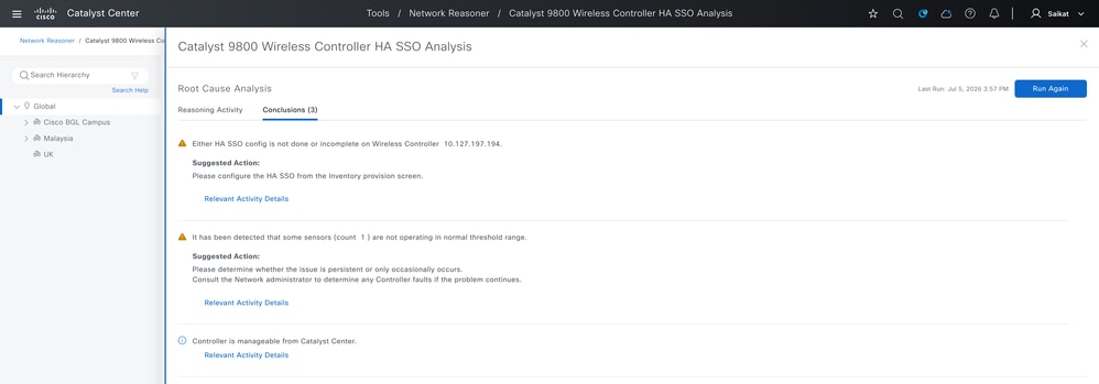 Conclusion Example for HA SSO Troubleshooting using Network Reasoner