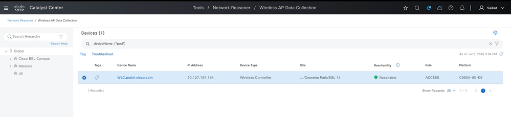 Select Managed AP AP WLC to Troubleshoot