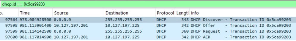 AP Uplink Capture: Successful DHCP Transaction (DORA) between the AP and the DHCP Server