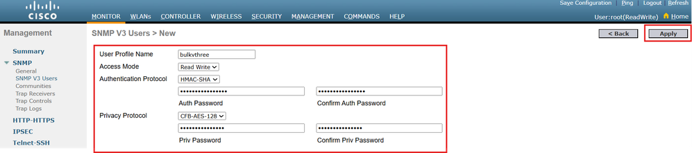 SNMP Version 3 Configuration Details