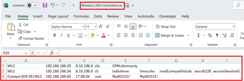 CSV File Open Shows the Information of the WLCs