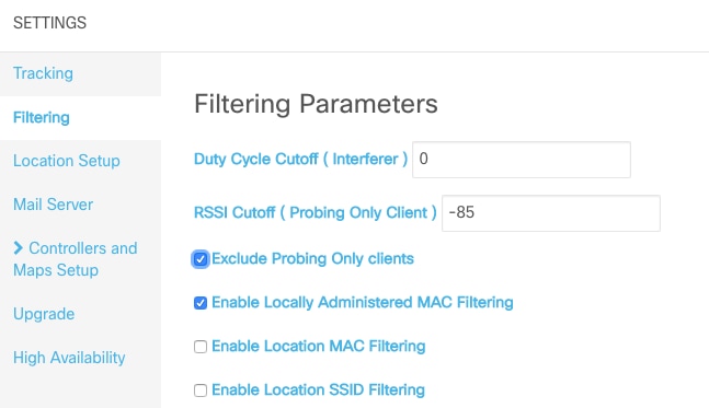 CMX Filtering Parameters