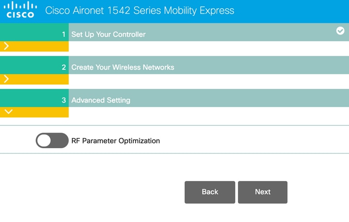 Mobility Express initial wizard page 3