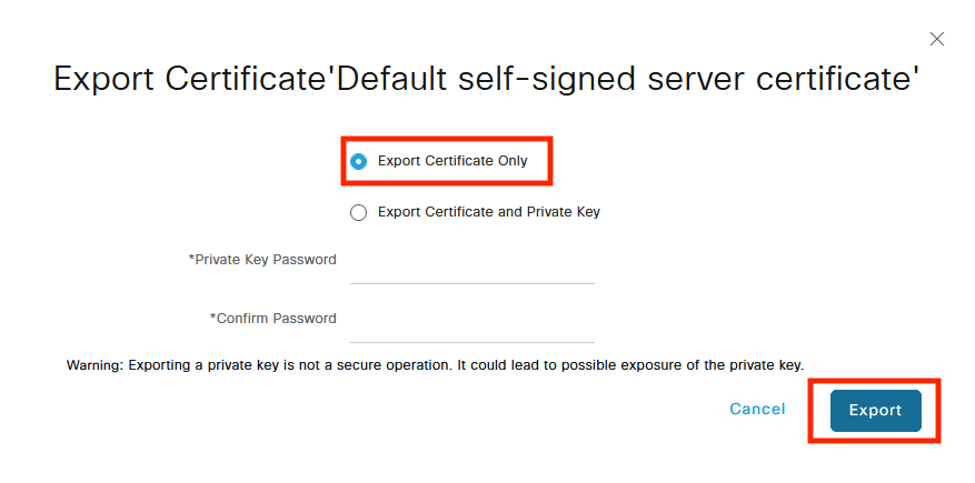 Export the certificate only