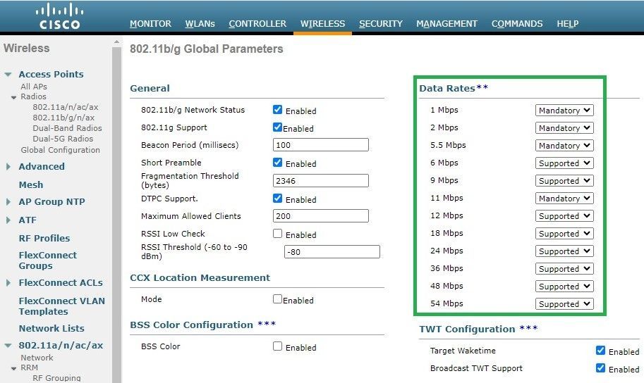 Default data rates in 2.4 Ghz Radio