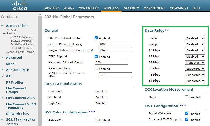 Recommended Data Rates on Radio 802.11 a
