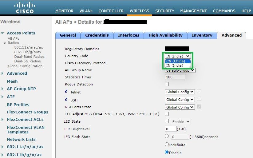 Select the Country that Access point is operated