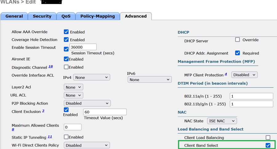 Band select option under WLAN